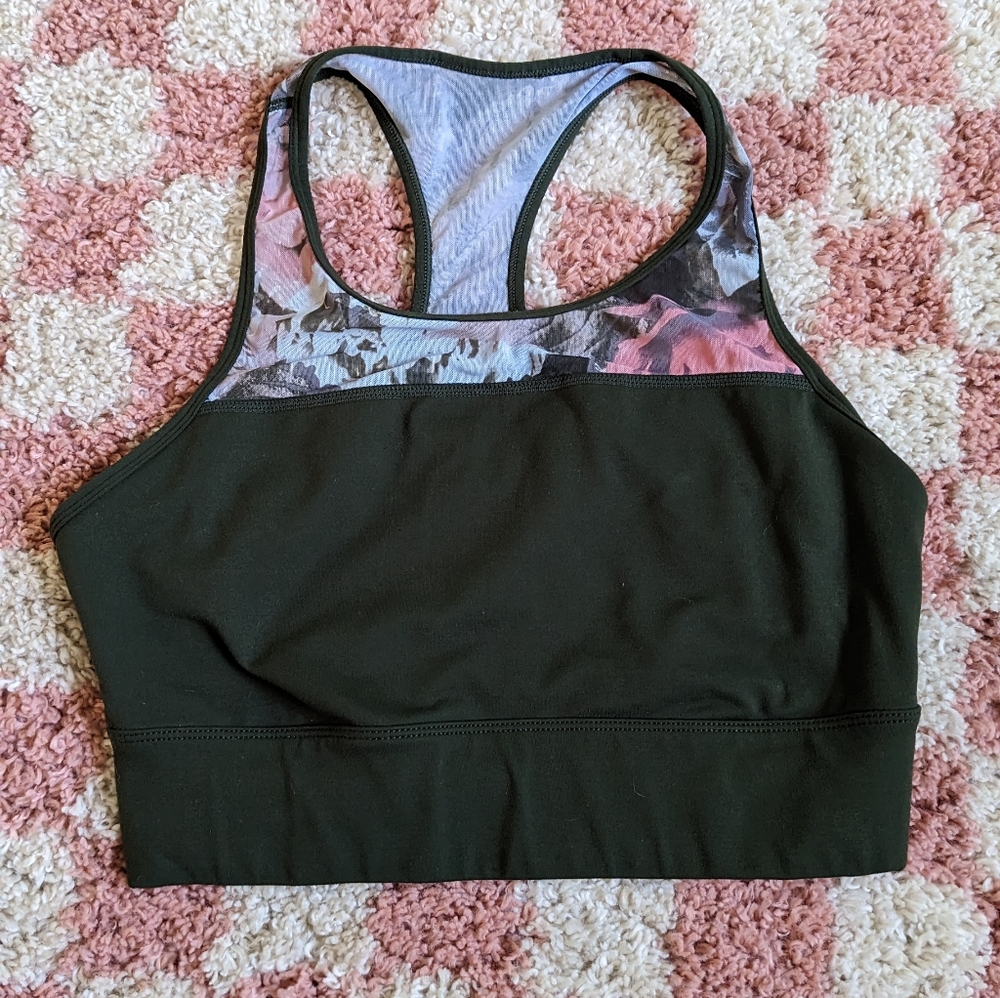 Fabletics Marcia Green Floral Mesh Sport Bra Sz L